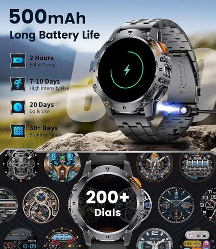 Military Smart Watch for Men with Flashlight/5ATM Waterproof,1.43'' AMOLED Tactical Smartwatch with 500mAh Battery,110+ Sport Modes Fitness Tracker Smart Watch for Android iOS (Answer/Make Call) in Saudi Arabia