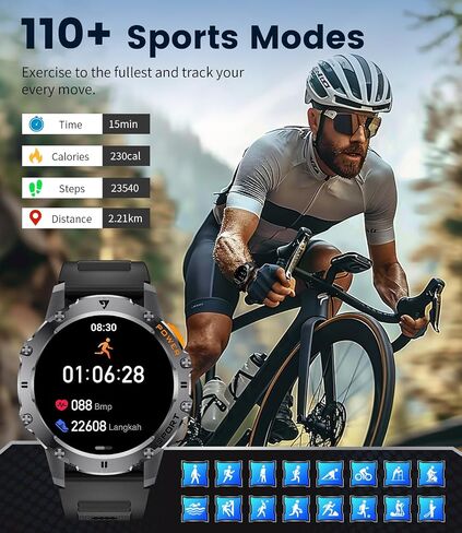 Military Smart Watch for Men with Flashlight/5ATM Waterproof,1.43'' AMOLED Tactical Smartwatch with 500mAh Battery,110+ Sport Modes Fitness Tracker Smart Watch for Android iOS (Answer/Make Call) in Saudi Arabia