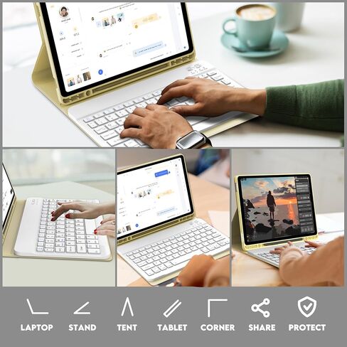 Galaxy Tab A9 Plus Case Keyboard ، لوحة مفاتيح Bluetooth اللاسلكية القابلة للفصل ، A9 Plus Case مع حامل القلم S ، نوم/إيقاظ تلقائي ، Tab Galaxy A9 Plus/A9+ 5G 11 Inch 2023 (SM-X210/X216/X218) الأصفر الأصفر) in Kuwait