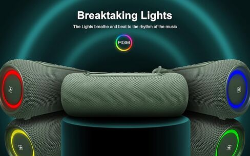 Fisher Portable Bluetooth Speaker with IPX5 Waterproof Speaker, 14W Bluetooth Stereo, 8H Playtime, LED Lights, TWS, BT 5.3, Built-in Mic, Hands Free Calling, Wireless Electronics, Home & Outdoor in Kuwait