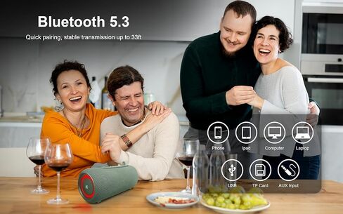 Fisher Portable Bluetooth Speaker with IPX5 Waterproof Speaker, 14W Bluetooth Stereo, 8H Playtime, LED Lights, TWS, BT 5.3, Built-in Mic, Hands Free Calling, Wireless Electronics, Home & Outdoor in Kuwait