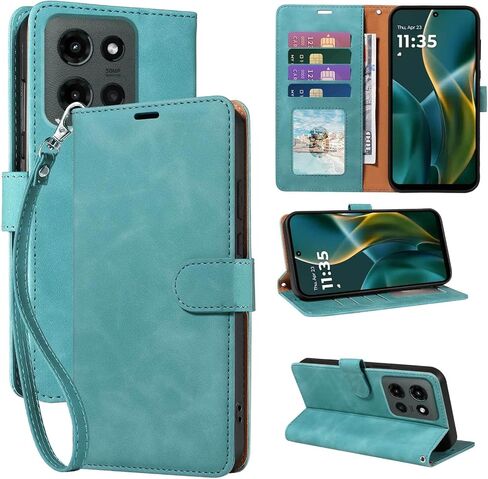 بالنسبة إلى Moto G 2025 Case Wallet ، [RFID LOCKING 4 فتحات بطاقات] غطاء الهاتف الجلدي الناعم ، حزام المعصم ، وقائي مقاوم للصدمات ، وغطاء الحالات المنحمة لـ MOTO G 2025 (أخضر) in Kuwait