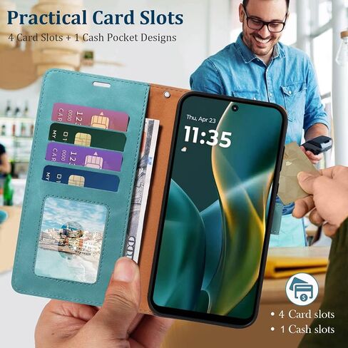 بالنسبة إلى Moto G 2025 Case Wallet ، [RFID LOCKING 4 فتحات بطاقات] غطاء الهاتف الجلدي الناعم ، حزام المعصم ، وقائي مقاوم للصدمات ، وغطاء الحالات المنحمة لـ MOTO G 2025 (أخضر) in Kuwait