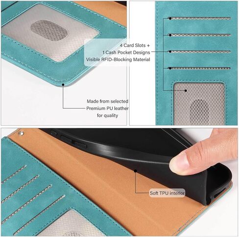 بالنسبة إلى Moto G 2025 Case Wallet ، [RFID LOCKING 4 فتحات بطاقات] غطاء الهاتف الجلدي الناعم ، حزام المعصم ، وقائي مقاوم للصدمات ، وغطاء الحالات المنحمة لـ MOTO G 2025 (أخضر) in Kuwait