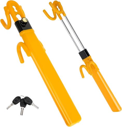 Heavy-Duty Steering Wheel Lock – Anti-Theft Car Security Device Adjustable Locking (7.0"-12.6"), with 3 Keys, for Cars, Trucks, SUVs (Yellow) in Saudi Arabia