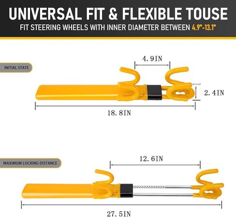 Heavy-Duty Steering Wheel Lock – Anti-Theft Car Security Device Adjustable Locking (7.0"-12.6"), with 3 Keys, for Cars, Trucks, SUVs (Yellow) in Saudi Arabia