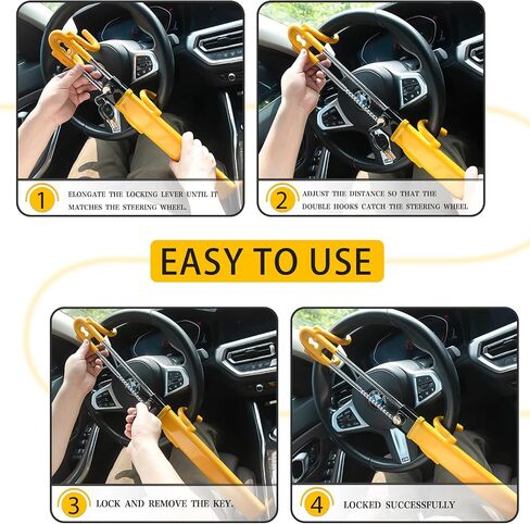 Heavy-Duty Steering Wheel Lock – Anti-Theft Car Security Device Adjustable Locking (7.0"-12.6"), with 3 Keys, for Cars, Trucks, SUVs (Yellow) in Saudi Arabia