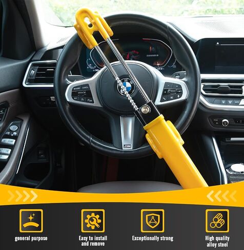 Heavy-Duty Steering Wheel Lock – Anti-Theft Car Security Device Adjustable Locking (7.0"-12.6"), with 3 Keys, for Cars, Trucks, SUVs (Yellow) in Saudi Arabia