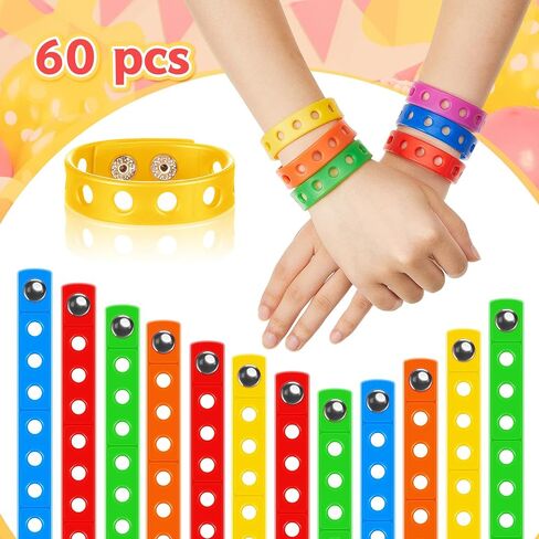 Aoriher 60 Pcs Silicone Charm Bracelet 7 Inch Charm Bracelet Christmas Stocking Stuffers for Kids Adjustable Silicone Wristbands Bulk for Party Supplies Gift(Multicolored) in Saudi Arabia