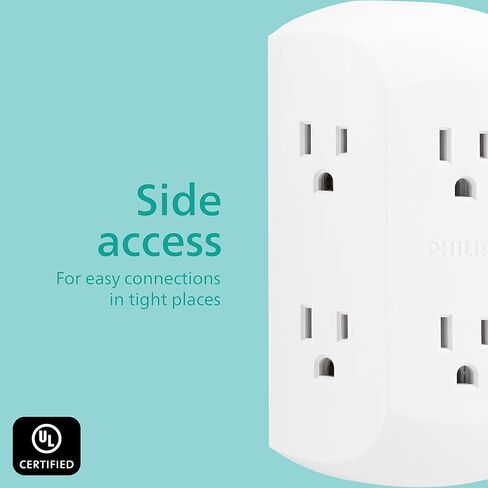 Philips 5-Outlet Extender with USB-C and USB Ports, Surge Protector, Adapter Spaced Outlets, 3-Prong, Side Access, Grounded, Perfect for Cell Phone Charging, White, SPP5252WC/37 in Saudi Arabia