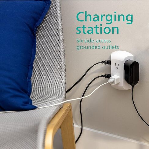 Philips 5-Outlet Extender with USB-C and USB Ports, Surge Protector, Adapter Spaced Outlets, 3-Prong, Side Access, Grounded, Perfect for Cell Phone Charging, White, SPP5252WC/37 in Saudi Arabia