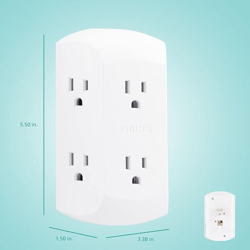 Philips 5-Outlet Extender with USB-C and USB Ports, Surge Protector, Adapter Spaced Outlets, 3-Prong, Side Access, Grounded, Perfect for Cell Phone Charging, White, SPP5252WC/37 in Saudi Arabia