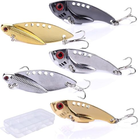 Blade Bait Fishing Lures for Bass Fishing, 5PCS Metal Blade Baits with Box for Freshwater & Saltwater, Blade Bait Walleye Fishing Lures for Bass Fishing Lures for Bass Walleye Trout in Saudi Arabia