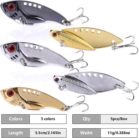 Blade Bait Fishing Lures for Bass Fishing, 5PCS Metal Blade Baits with Box for Freshwater & Saltwater, Blade Bait Walleye Fishing Lures for Bass Fishing Lures for Bass Walleye Trout in Saudi Arabia