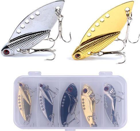 Blade Bait Fishing Lures for Bass Fishing, 5PCS Metal Blade Baits with Box for Freshwater & Saltwater, Blade Bait Walleye Fishing Lures for Bass Fishing Lures for Bass Walleye Trout in Saudi Arabia
