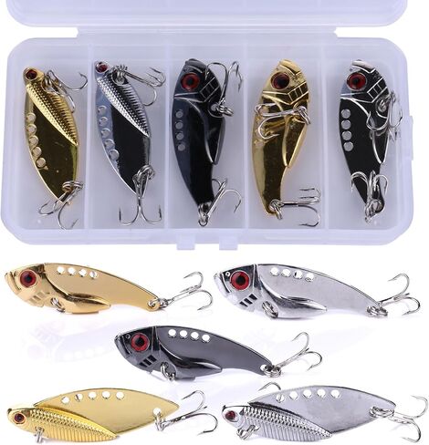 Blade Bait Fishing Lures for Bass Fishing, 5PCS Metal Blade Baits with Box for Freshwater & Saltwater, Blade Bait Walleye Fishing Lures for Bass Fishing Lures for Bass Walleye Trout in Saudi Arabia