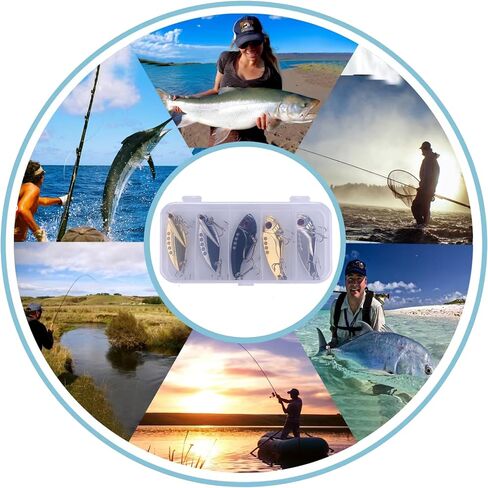 Blade Bait Fishing Lures for Bass Fishing, 5PCS Metal Blade Baits with Box for Freshwater & Saltwater, Blade Bait Walleye Fishing Lures for Bass Fishing Lures for Bass Walleye Trout in Saudi Arabia