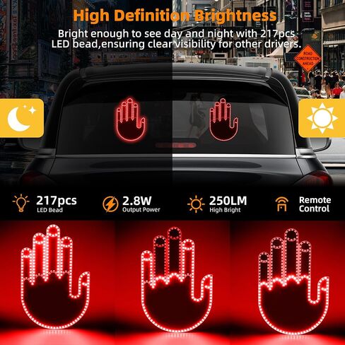 Hand Gesture Light for Car, 3 in 1 Fun Gesture Finger Light for Car with Remote, Car Accessories LED Car Back Window Sign Car Gadgets & Road Rage Signs for Drivers 1 in Saudi Arabia
