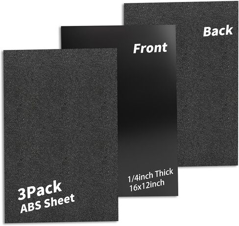 3 Pack ABS Plastic Sheet 1/4 Inch Thick 12" x 12"ABS Sheet Textured Plastic Front Smooth Back Black Plastic Sheet for DIY Home Decoration in Kuwait