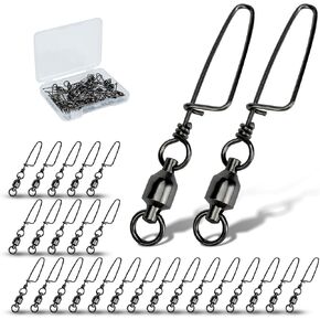 Fishing Snap Swivel Ball Bearing Fishing Swivels with Coastlock Snaps High Strength Saltwater Connector Freshwater Corrosion Resistance Black Nickel Size 0-10