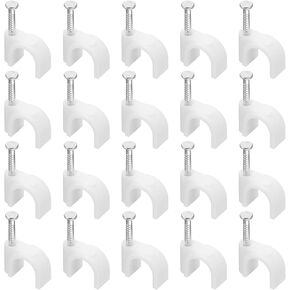 HARFINGTON 100pcs Cable Clips 8mm Wire Wall Clips with Steel Nails Management Electrical Cord Nails Tacks Clips for Ethernet/Telephone Cable TV Wire, White