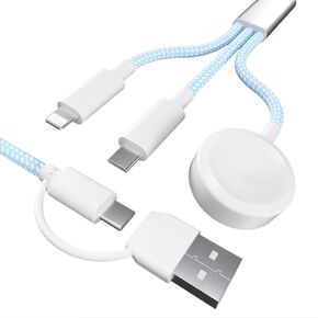 3 في 2 كابل شاحن ، شحن سريع سريع الشحن USB C مشاهدة الحبال متعددة ، متوافقة مع Apple Watch Ultra SE Series 1-8 ، Universal Travel Multi Devices All في سلك واحد ، 4ft/1.2m -