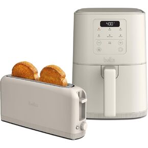 Bella Slim 2 Slice Slice Toster + 4Qt Air Fryer ، Fits-Imehere ™ ™ ، أدوات المطبخ ، مقلاة الهواء الصغيرة W 6 خيارات الطهي المسبقة والتحكم في Slim Toster W 6 الظلال ، الشوفان