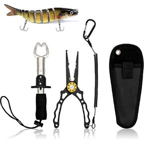 fishing pliers saltwater resistant fish hook tool，non slip stainless steel corrosion resistant fishing gear scissors with sheath lanyard,lip gripper tungsten carbide cutters,gifts for men