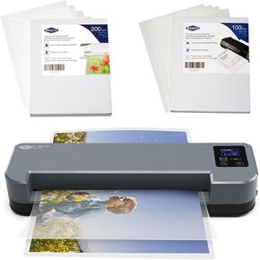 SINCHI 3-10 mil, 4-Roller Commercial Laminator & 3 Mil 200 Pack & 5 Mil 100 Pack Laminating Sheets