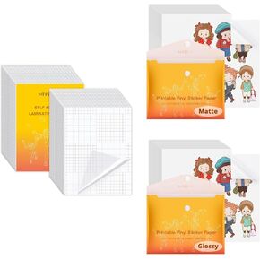 HTVRONT 50 Sheets Self Laminating Sheets + 100 Sheets Glossy + 100 Sheets Matte Printable Vinyl Sticker Paper