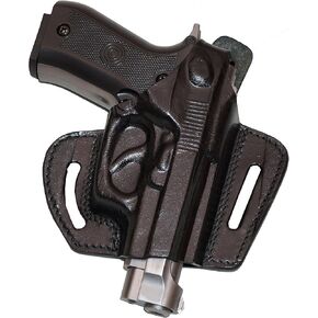 Beretta 84F Holster, 2 Slot Pancake OWB Leather Gun Holster Black Thumb Break Open-end RH Handmade (ALIS302)