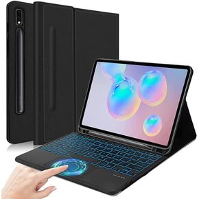 Galaxy Tab S6 10.5" Keyboard Case, 7 Color Backlit, Smart Touchpad, Detachable Keyboard Synthetic Leather Folio Cover with S Pen Holder for Galaxy Tab S6 10.5" 2019 (SM-T860/T865/T867) (Black)