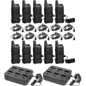 Retevis RT22 Walkie Talkies(10 Pack) Bundle with Six-Way Charger(2 Pack),Rechargeable Long Range Two Way Radio, USB C VOX Small Emergency 2 Pin Earpiece Headset,for School Retail Church Restaurant