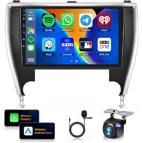 Car Stereo for Toyota Camry 2015 2016 2017【2+64G】 with Wireless Carplay/Android Auto,Android Car Radio 10.1 Inch Touch Screen GPS Navi WiFi Bluetooth FM/RDS Mirror Link SWC Backup Camera