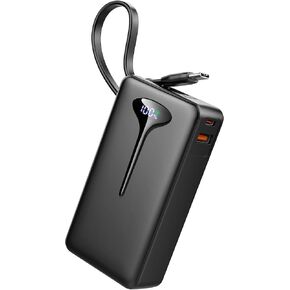 10000mAh Power Bank, 2025 Portable Charger USB C, 22.5W Fast Charging Power Bank with Built in Cable, Travel Portable Phone Charger with 3 Output HD LED Display Battery Pack for iPhone Android Laptop