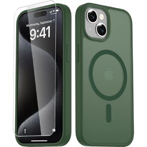 LATVIN for iPhone 15 Case with 1 Screen Protector, Matte Magnetic Phone Cover [Support for MagSafe] [Shockproof Military Grade Protection] Translucent Frosted Back, Black