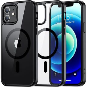 SUPFINE Magnetic for iPhone 12 Case,iPhone 12 Pro case, [Compatible with MagSafe][Clear Hard Back with Soft TPU Bumper][12FT Military Grade Drop Protection] Shockproof Phone Case,Clear Black