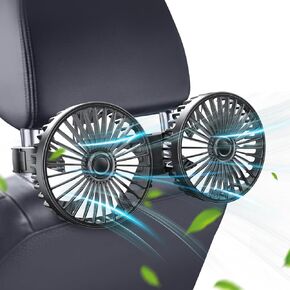 Qidoe Car Fans, Dual Heads Car Fan for Backseat USB Rear Seat Fan, 3 Speeds 360° Rotatable Strong Wind Portable Auto Fans with Adjustable Clip for Vehicles RV SUV Truck - White