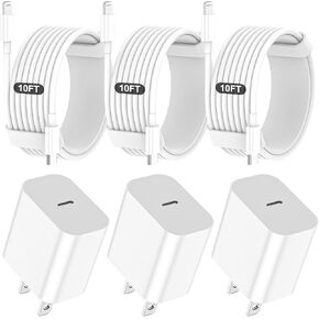 Phone Charger Fast Charging - 20W Phone Lightning Charger, Wall Fast Charger with Lightning Cable Compatible with iPhone 14/13/12/11/Pro/Max/XR/XS/X/8 (3 Pack)