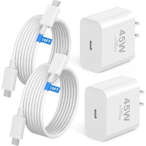 45W USB C Charger for Google Pixel 9/9 Pro/9 Pro XL/8/8A/8 Pro/7/7A/7 Pro/iPhone 16/16 Plus/16 Pro/16 Pro Max/15/15 Pro Max, 2 Pack 45W Super Fast Charger Type C with 10FT Long USB C to C Cable Cord