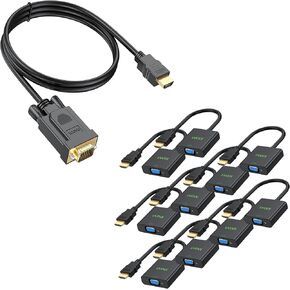 HDMI to VGA Cable 3FT Bundle HDMI to VGA Adapter 10 Pack Compatible for Raspberry Pi, Roku, Computer, Desktop, Laptop, PC, Monitor, Projector, HDTV and More-NOT Bidirectional