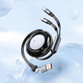 120W USB C to Multi Charging Cable 4-in-1 Multi Charging Cable, Type-c 100W+20W Fast Charging Retractable Cord for iPhone/for Samsung/for Google,Black