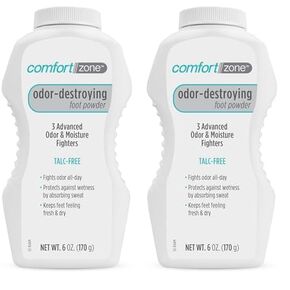 Comfort Zone Odor Destroying Foot Powder with Corn Starch, Heavy-Duty Odor & Moisture Protection