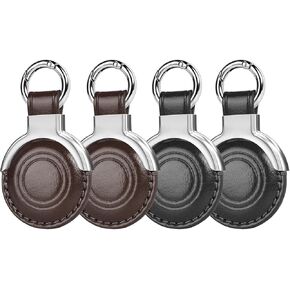 All-In Package Airtag Holder Designed Genuine Leather for Apple Airtags Keychains, Compact Design with Key Rings and Protective Casing for Airtag for Added Convenience (Black