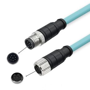 M12 Ethernet Cable Flexible Cat7 10 Gigabit Double Ended Cable IP67 (8 Pin A-Code Male to Male, 2M)