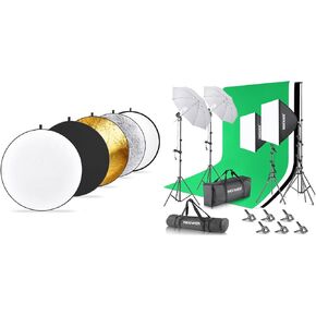 NEEWER Photography Lighting kit with Backdrops, 8.5x10ft Backdrop Stands, UL Certified 5700K 800W Equivalent 24W LED Umbrella Softbox Continuous Lighting, Light Reflector Diffuser 5 in 1 Included