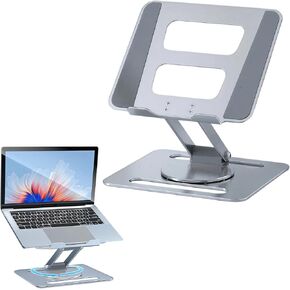 Adjustable Aluminum Laptop Stand for Desk, Ergonomic 360° Rotating Computer Stand, Sturdy & Durable Laptop Riser for 10"-17.3" Laptops & Tablets, Silver