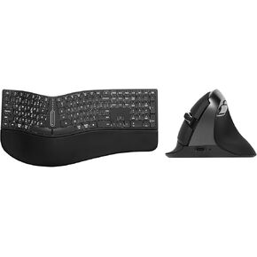 DeLUX Full Size Backlit Ergonomic Keyboard with Voume Control and Wireless Vertical Mouse Combo