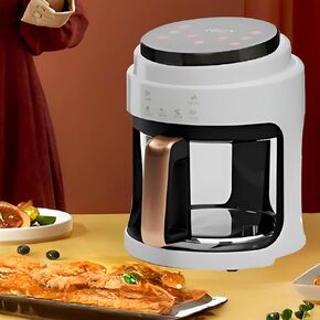 Glass Air Fryer,1100W 4.2Qt Smart Compact Air Fryers,360° Viewing Window,3d Three-Dimensional Hot Air Circulation Evenly,Cooks Quickly, 95% Less Oil for Healthier Meals, Easy To Clean,White