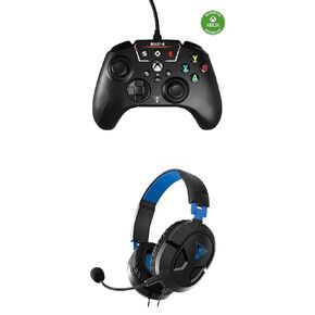 Bundle of Turtle Beach REACT-R Wired Game Controller – Licensed for Xbox Series X & S, Xbox One, Windows PC: Black + Recon 50 Gaming Headset, Compatible with Xbox, PS5, PS4, Mobile, PC: Black/Blue